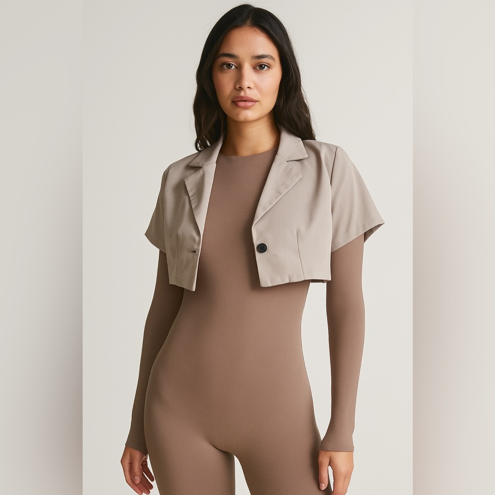 Cream Cropped Blazer Top